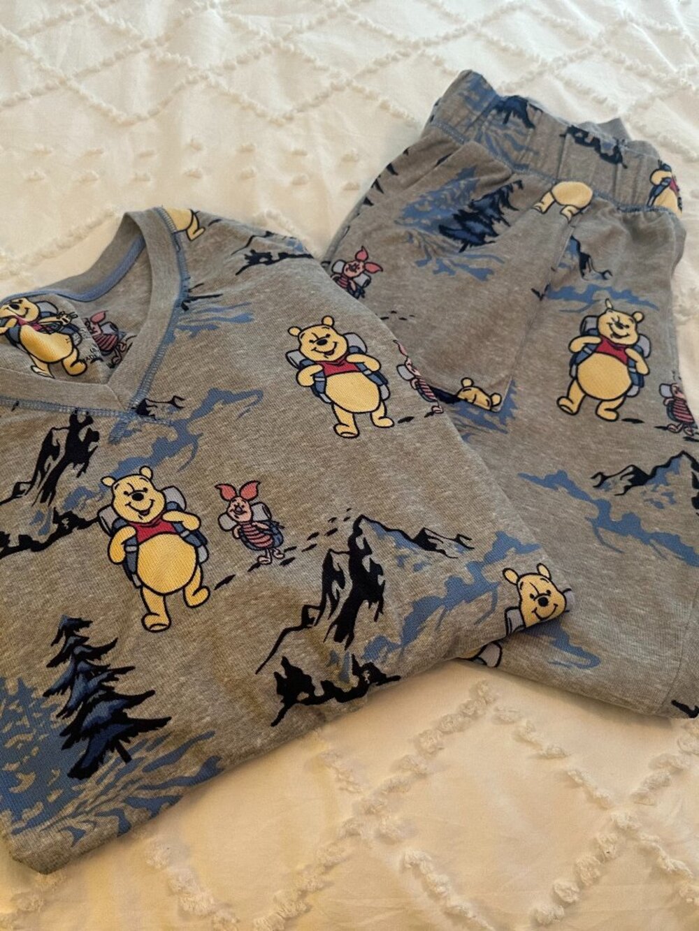 Disney Winnie the Pooh Piglet Hiking Pajama Set Gray Size M 8-10